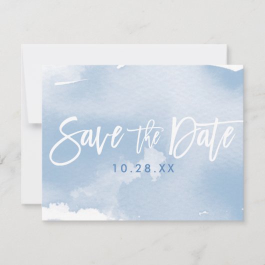 SAVE THE DATE BRIEFKAART modern bleek blauw waterv (Voorkant)