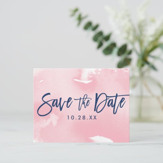 SAVE THE DATE BRIEFKAART moderne marine roze water (Staand voorkant)