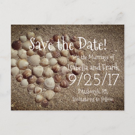 Save The Date Briefkaart - Strand / Zeeschelpen (Voorkant)
