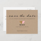 Save the Date Briefkaart - Twee Harten, Kraft Glit (Voorkant / Achterkant)