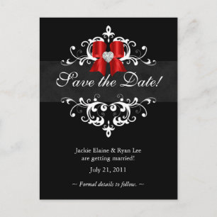 Save the Date Briefkaart Zwart Wit Xmas Bow