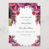 Save The Date Bright Bold Magenta Floral & Mariage photo (Devant / Derrière)