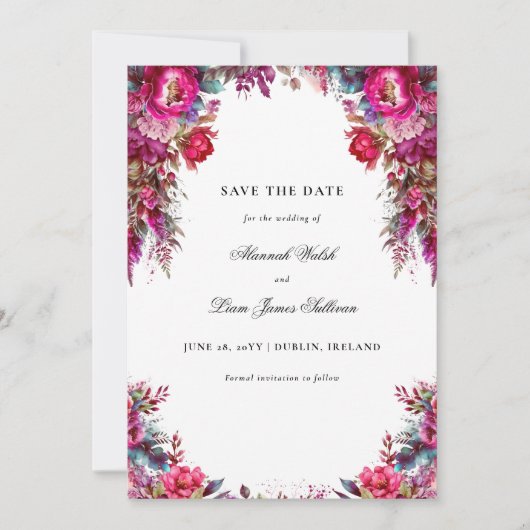 Save The Date Bright Bold Magenta Floral & Mariage photo (Devant)