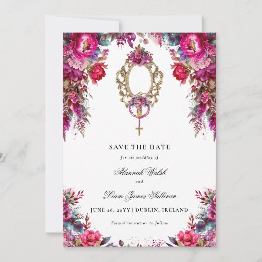 Save The Date Bright Bold Magenta Floral & Mariage photo (Devant)