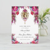 Save The Date Bright Bold Magenta Floral & Mariage photo (Debout devant)