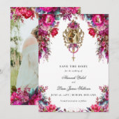 Save The Date Bright Bold Magenta Floral & Mariage photo (Devant / Derrière)