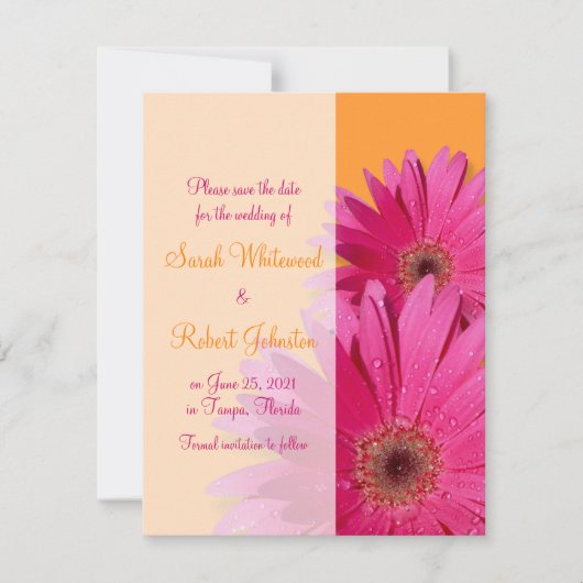 Save The Date Bright Orange rose Gerbera Daisy Enregistrer la da (Devant)