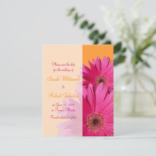 Save The Date Bright Orange rose Gerbera Daisy Enregistrer la da (Debout devant)