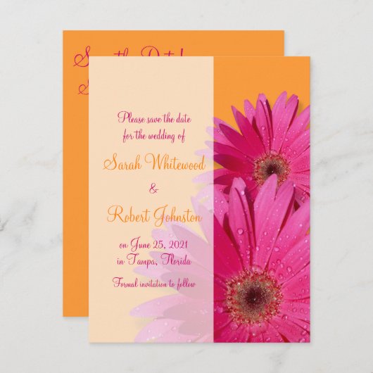 Save The Date Bright Orange rose Gerbera Daisy Enregistrer la da (Devant / Derrière)