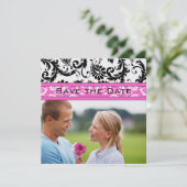 Save The Date Bright rose Damask Fils mariage Enregistrer la dat (Debout devant)