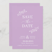 Save The Date Brindilles florales violettes blanches à main (Devant / Derrière)
