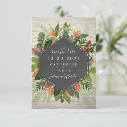 Save The Date Brique Botanique Tropicale Enregistrer La Date (Debout devant)