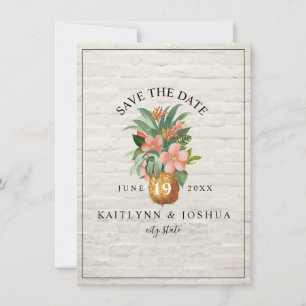 Save The Date Brique Fleurie de Photo de Mariage sur la Plage d'