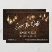 Save The Date Briques avec Edison Lights Enregistrer la date et (Devant / Derrière)