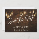 Save The Date Briques industrielles avec Edison Lights Enregistr (Devant)