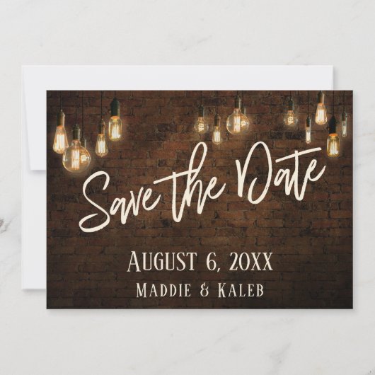 Save The Date Briques industrielles avec Edison Lights Enregistr (Devant)