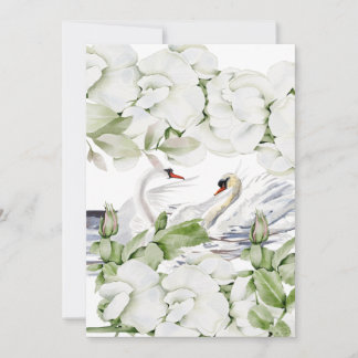 Save The Date British White Floral & Swan Watercolor Art