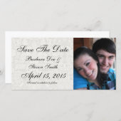 Save The Date brocade en dentelle blanche élégante (Devant / Derrière)