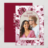 Save The Date Brochure florale bordeaux, aquarelle photo (Devant / Derrière)