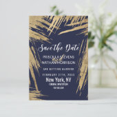 Save The Date Brochures d'or moderne Marine Blue Chic (Debout devant)