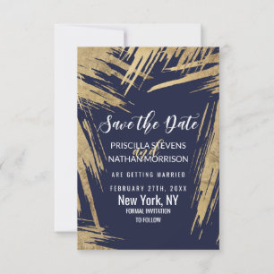 Save The Date Brochures d'or moderne Marine Blue Chic