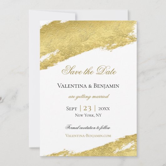 Save The Date Brosse en feuille d'or trait élégant mariage moder (Devant)