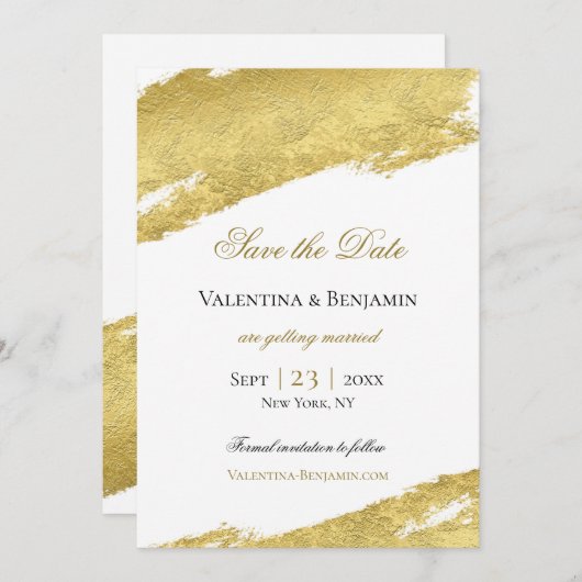Save The Date Brosse en feuille d'or trait élégant mariage moder (Devant / Derrière)