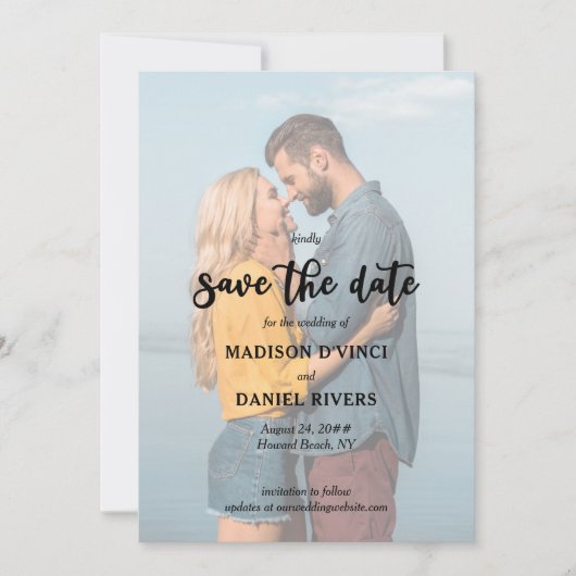 Save The Date Brosse manuscrite à fond de saignée avec photo dép (Devant)