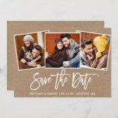 Save The Date Brosse moderne Script 3 Collage photo Kraft (Devant / Derrière)