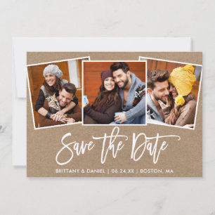 Save The Date Brosse moderne Script 3 Collage photo Kraft