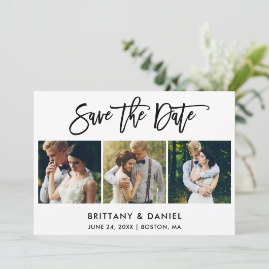 Save The Date Brosse moderne Script 3 photo (Debout devant)