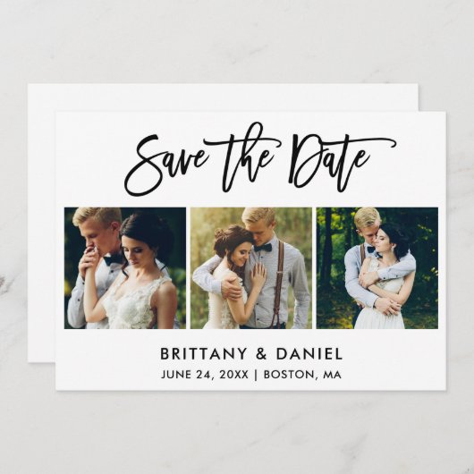 Save The Date Brosse moderne Script 3 photo (Devant / Derrière)