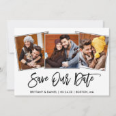 Save The Date Brosse moderne Script 3 Photo Enregistrer notre ca (Devant)