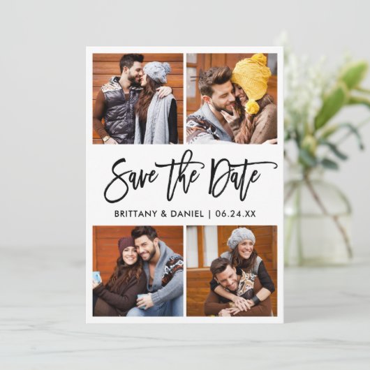 Save The Date Brosse moderne Script 4 Collage photo (Debout devant)