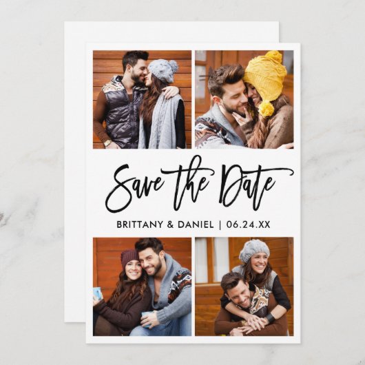 Save The Date Brosse moderne Script 4 Collage photo (Devant / Derrière)