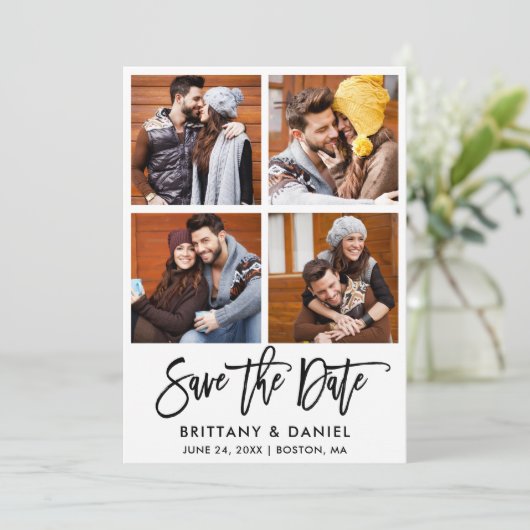 Save The Date Brosse moderne Script 4 Photo Couple (Debout devant)