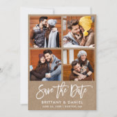 Save The Date Brosse moderne Script 4 Photo Couple Kraft (Devant)