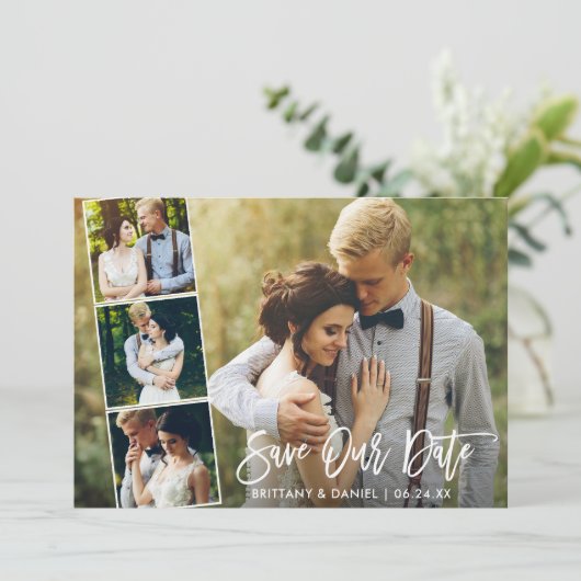 Save The Date Brosse moderne Script 4 Photo Enregistrer notre ca (Debout devant)