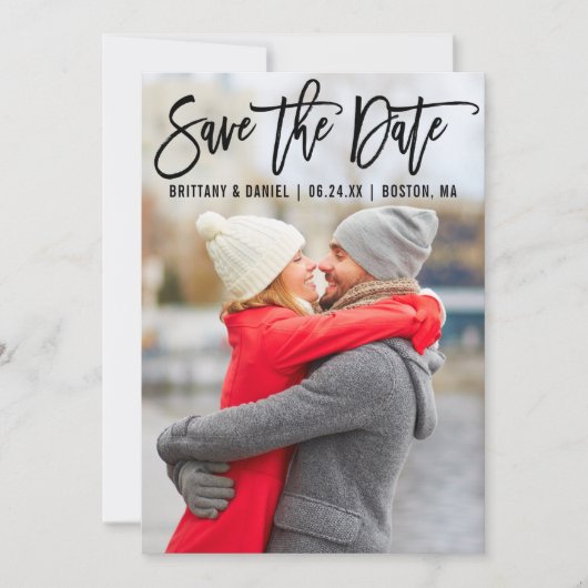 Save The Date Brosse moderne Script Couple Photo B Enregistrer L (Devant)