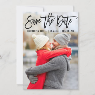 Save The Date Brosse moderne Script Couple Photo B Enregistrer L