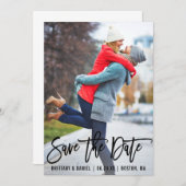 Save The Date Brosse Moderne Script Photo Enregistrer La Date Ca (Devant / Derrière)