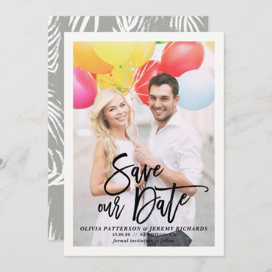 Save The Date Brosse Rustique Lettrage à la main photo Enregistr (Devant / Derrière)