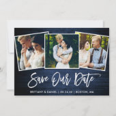 Save The Date Brosse Script Blue Wood 3 Photo Enregistrer notre  (Devant)