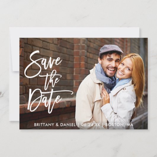 Save The Date Brosse Script Couple Photo Enregistrer La Date Car (Devant)