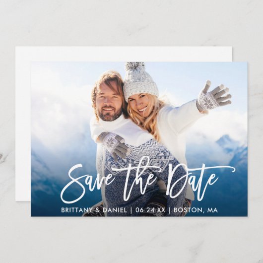 Save The Date Brosse Script Enregistrer La Date Couple Photo Car (Devant / Derrière)
