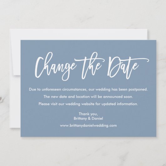 Save The Date Brosse Script Modifier La Date Dusty Blue Card (Devant)