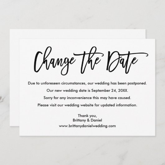 Save The Date Brosse Script Modifier La Date Nouveau Mariage Dat (Devant / Derrière)