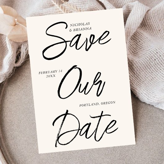 Save The Date Brosse Typographie Noir Mariage Unique Non Photo