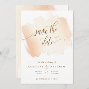 Save The Date Brosses à pinceau jaune et corail, Mariage minimal