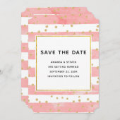 Save The Date Brousse rose avec Mariage Confetti Or (Devant / Derrière)